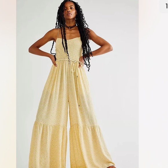 Free People The Edge Of Love - Tuta Jumpsuit Rosa Floreale Taglia XS Con Tasche